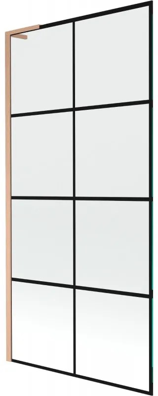 Mexen Next L parawan nawannowy 1-skrzydłowy 90 x 150 cm, czarna kratka,  miedź szczotkowana - 895-090-000-03-77-65