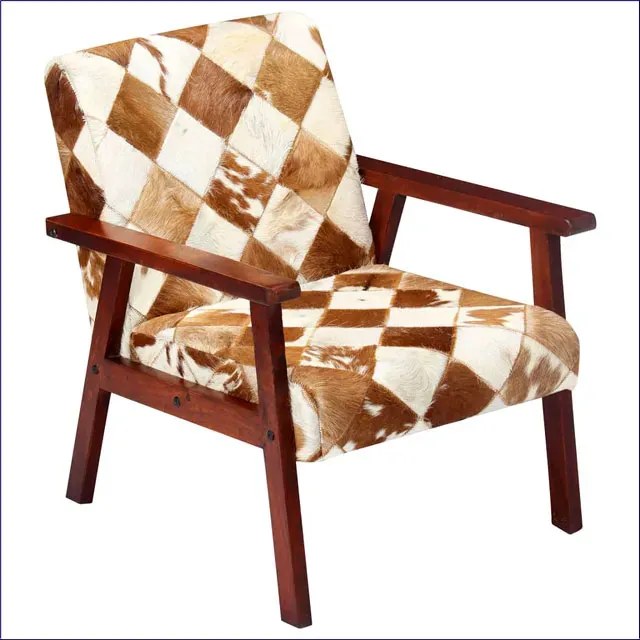 Drewniany tapicerowany skórą naturalną fotel lisek F7-B44