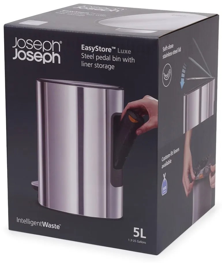 Plastikowy kosz na śmieci z pedałem w kolorze srebra 5 l Luxe – Joseph Joseph