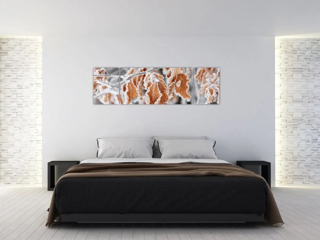 Obraz - Zamarznięte liście (170x50 cm)
