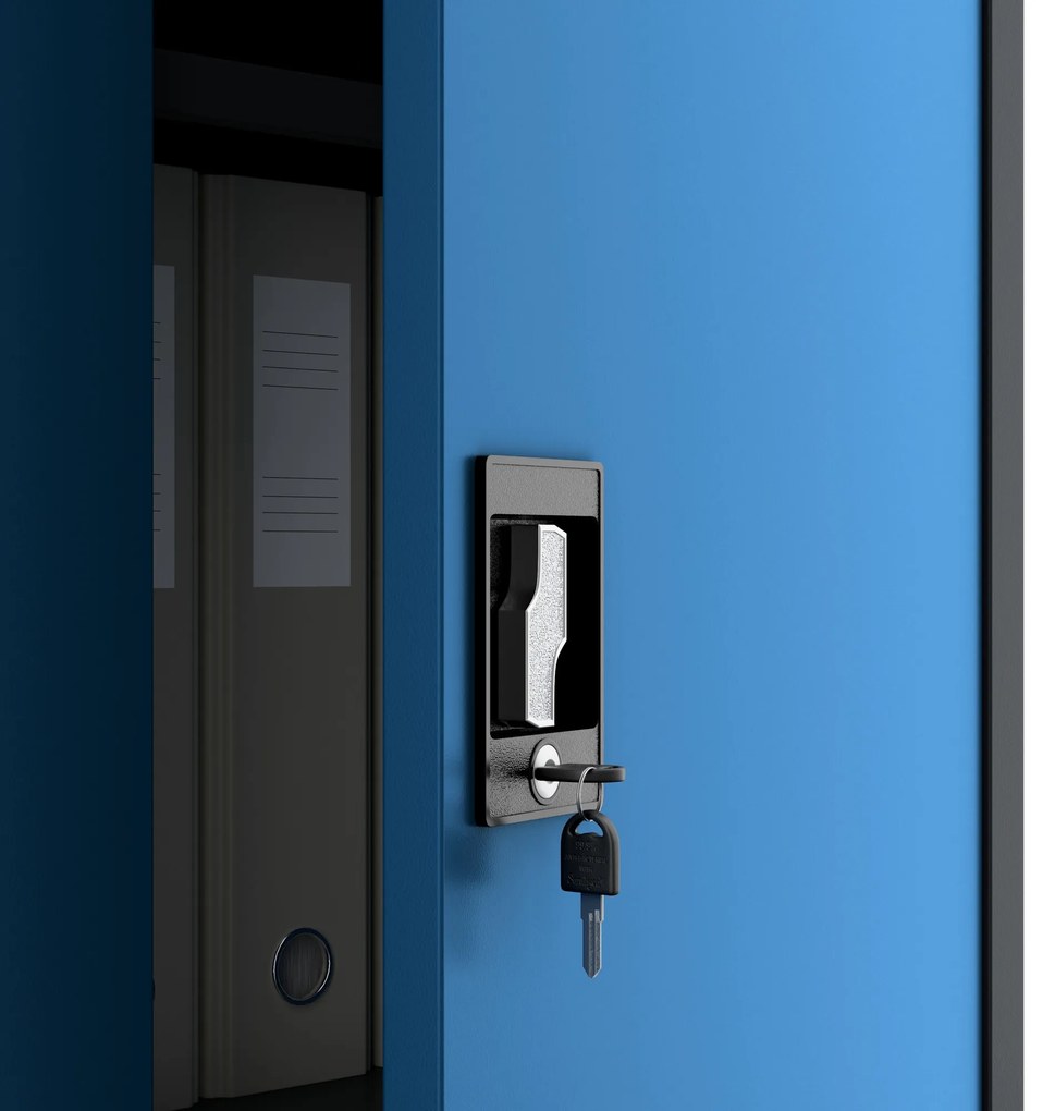 Szafa na dokumenty biurowa metalowa antracytowo-niebieska: JAN H, 900 x 1950 x 400 mm