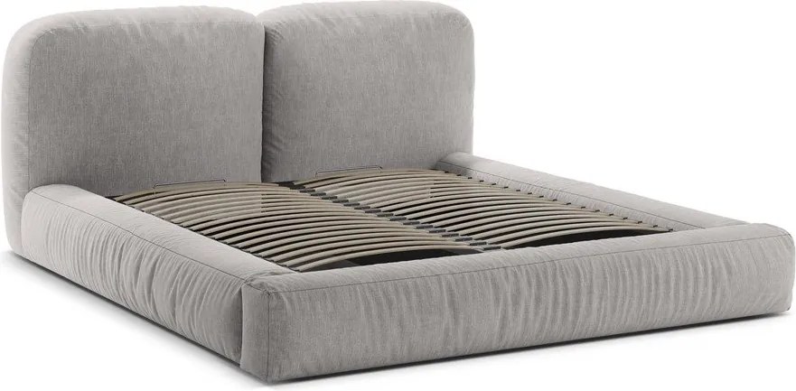 Jasnoszare tapicerowane łóżko dwuosobowe ze schowkiem i stelażem 160x200 cm Martina – Micadoni