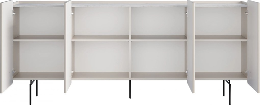 Komoda Malmi 200 cm czterodrzwiowa - kaszmir / crema bianca / czarne nóżki