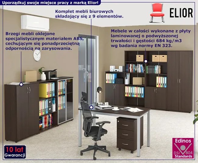 Zestaw biurowych mebli z biurkiem zamykanych na klucz wenge G9-C08