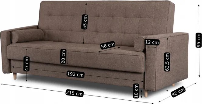 Sofa z Funkcją Spania MALTA Wersalka Rozkładana Dwuosobowa Brązowa Nowoczesna do Salonu