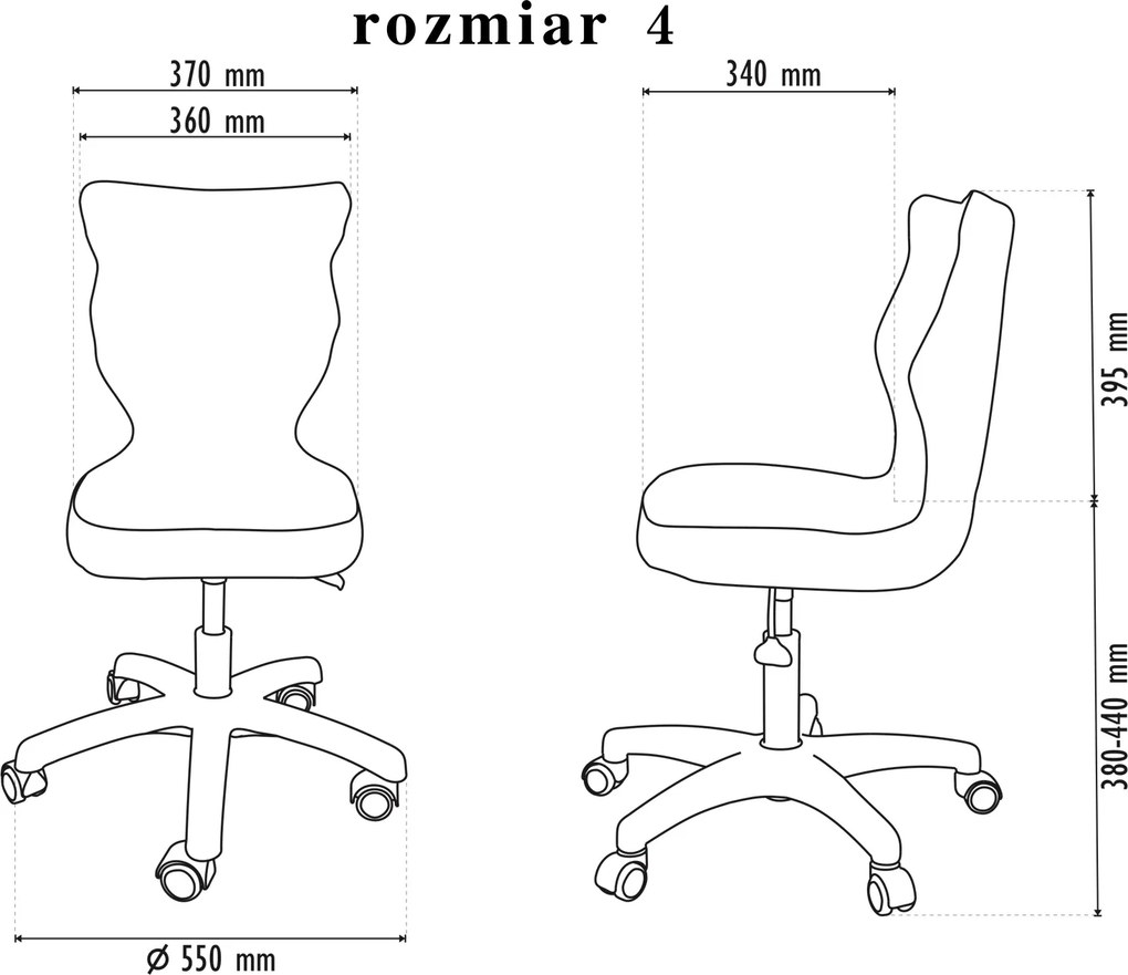 Krzesło szkolne z regulacją wysokości Twist bez podłokietników rozmiar 4-6, podstawa czarna