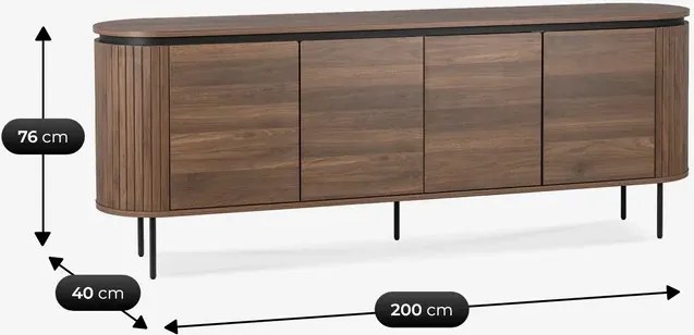 Komoda do Salonu BECK 200 cm Orzech Czterodrzwiowa Ryflowana Japandi