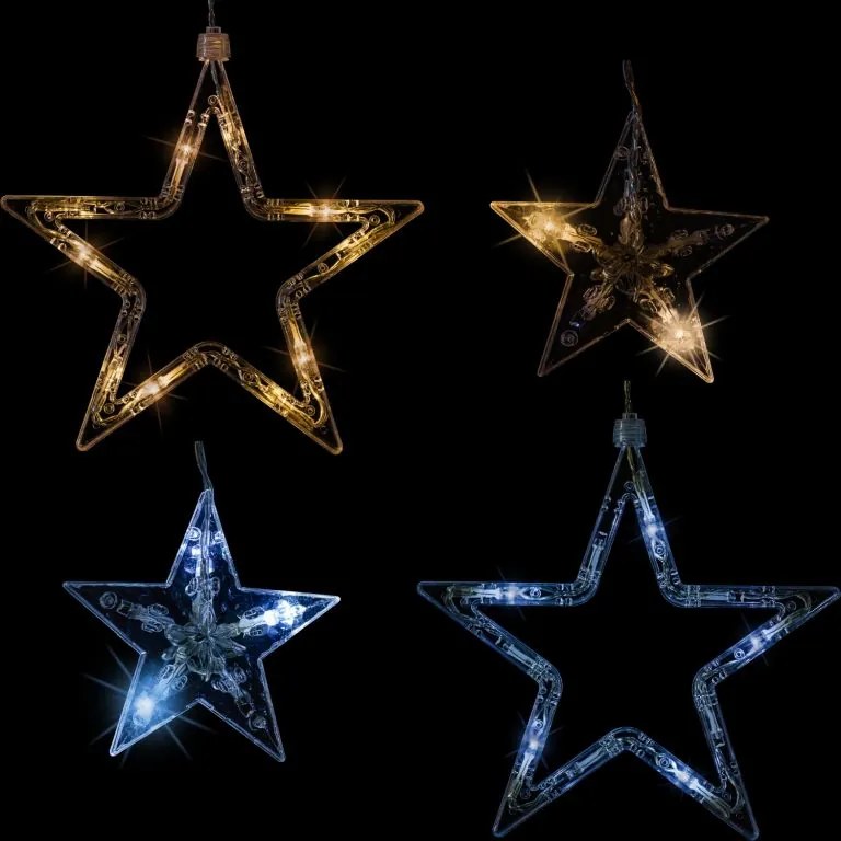 Świąteczna kurtyna 12 gwiazdek, 150LED, biała ciepła i zimna