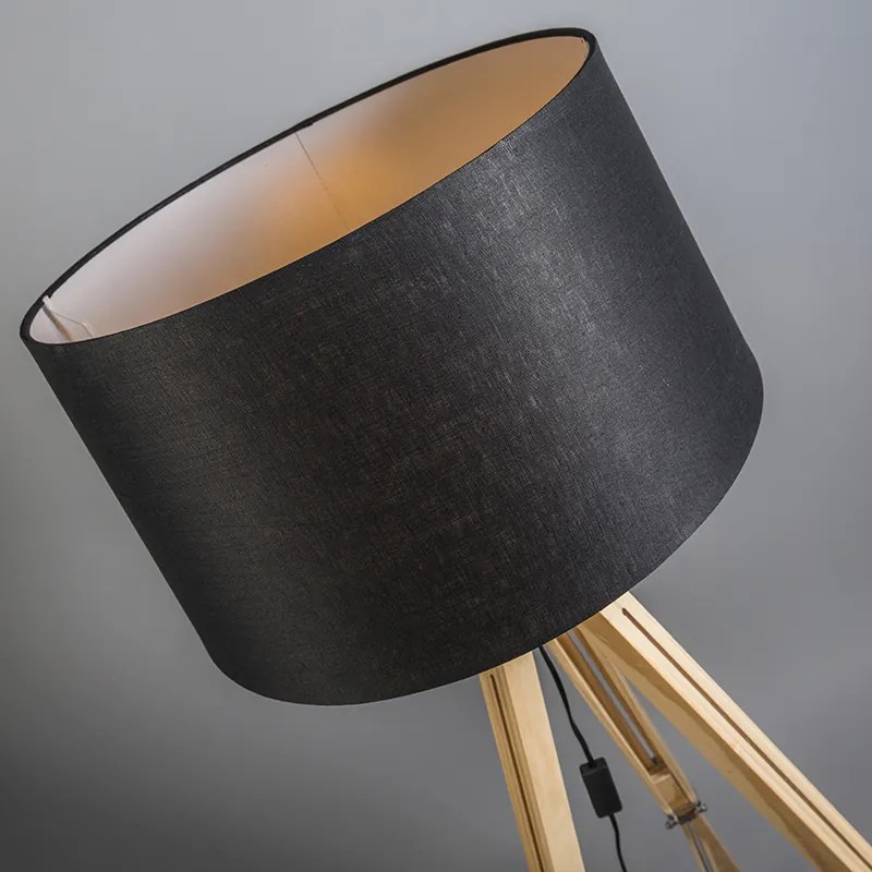 Lampa podłogowa naturalna z czarnym abażurem lnianym 45 cm - TripodPrzemysłowy Oswietlenie wewnetrzne