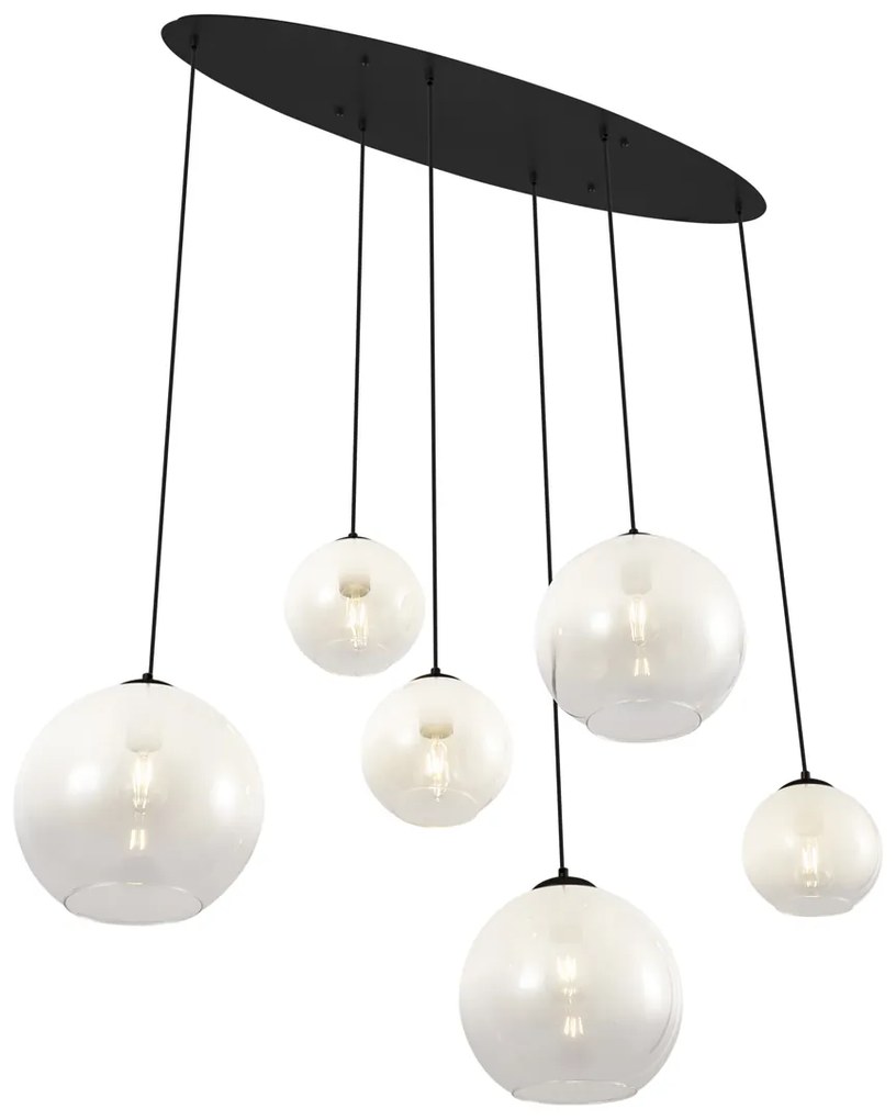 Nowoczesna lampa wisząca czarna z białym szkłem prostokątna 6-punktowa - Misty Nowoczesny Oswietlenie wewnetrzne