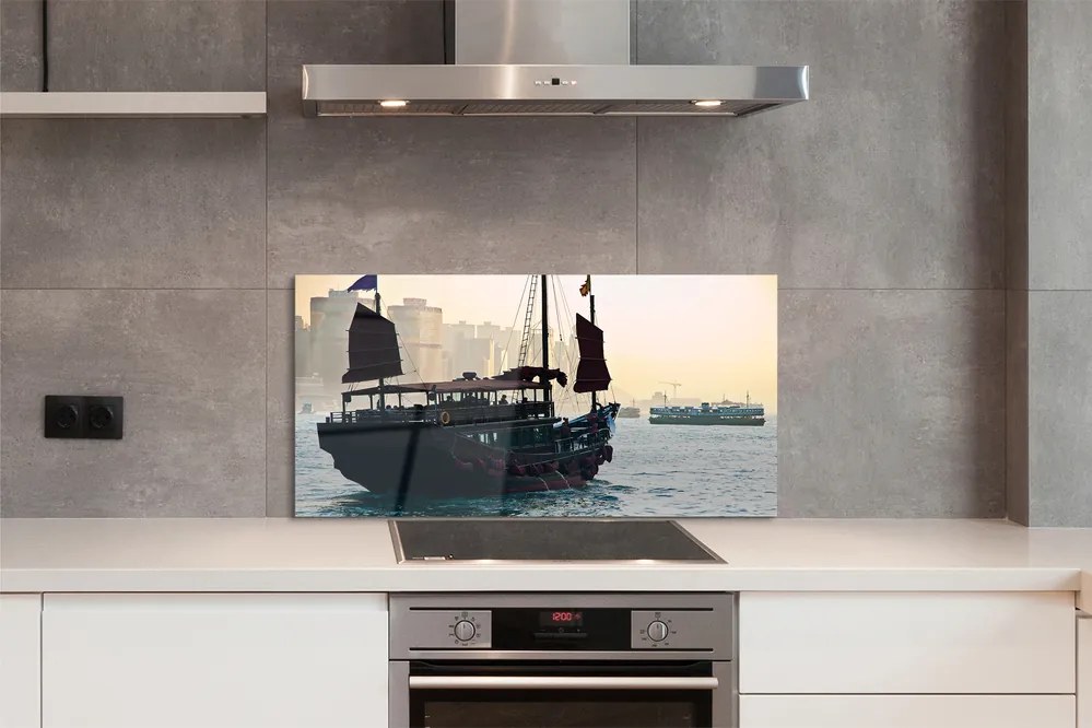 Szkło do Kuchni na Ścianę Statek u Wybrzeży Miasta