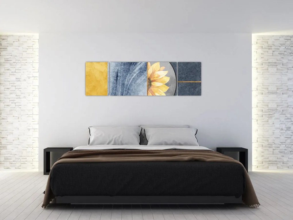 Obraz - Kształty i kwiat (170x50 cm)