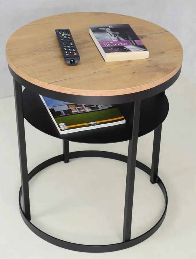 Dwupoziomowy stolik kawowy loft dąb lancelot + czarny K9-F99