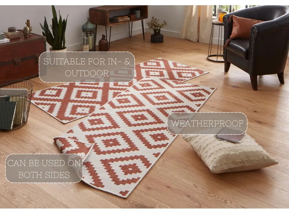 Brązowo-kremowy chodnik odpowiedni na zewnątrz NORTHRUGS Malta, 80x250 cm
