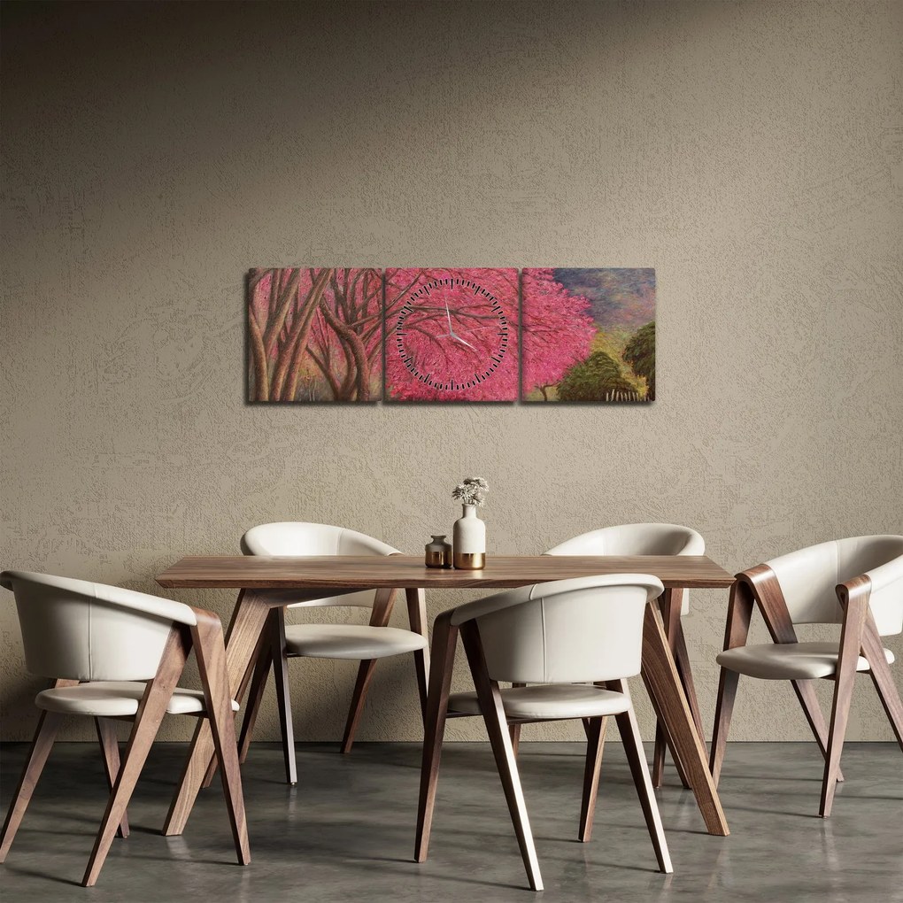 Obraz kwitnących drzew (z zegarem) (90x30 cm)