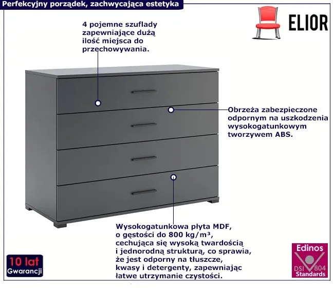 Popielata nowoczesna komoda z 4 szufladami Z6-H09