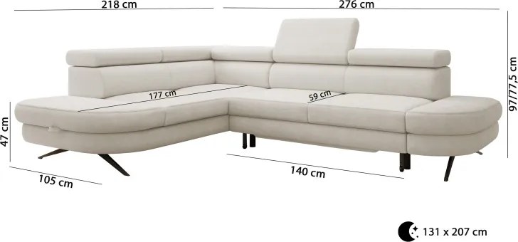 Narożnik OTIS L Prawostronny Regulowane Zagłówki wolnostojący tkanina AURORA 17 WERSAL