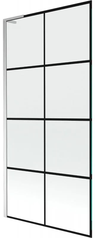 Mexen Next L parawan nawannowy 1-skrzydłowy 90 x 150 cm, czarna kratka, chrom - 895-090-000-03-77-01