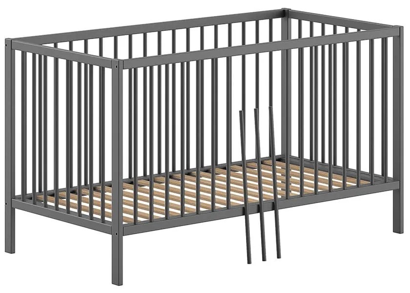 Antracytowe łóżeczko z litego drewna sosnowego 70x140 cm DINO – Vipack
