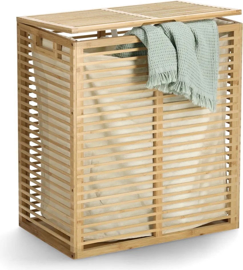 Zamykany kosz na pranie, bambusowy, 53,5 x 33 x 61 cm