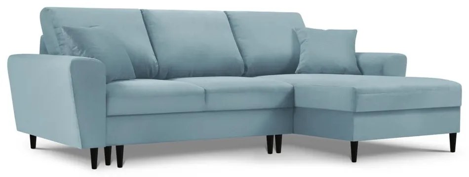 Jasnoniebieski sztruksowy rozkładany/ze schowkiem narożnik (prawostronny/z szezlongiem) Kyoto – Cosmopolitan Design