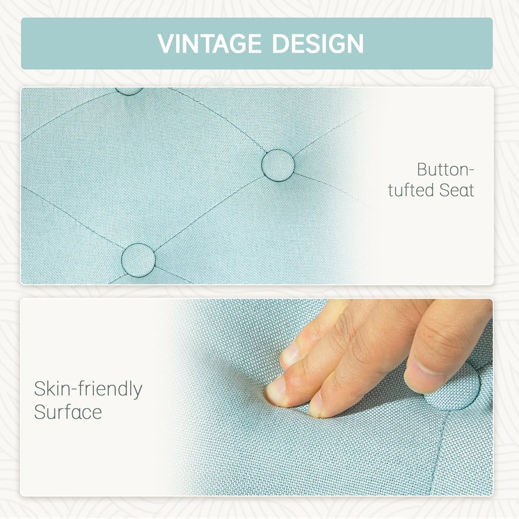 HOMCOM Ławka z Przestrzenią do Przechowywania, Poliester w Wyglądzie Lnu, Drewno Kauczukowe, 100 x 40 x 44 cm, Zielony