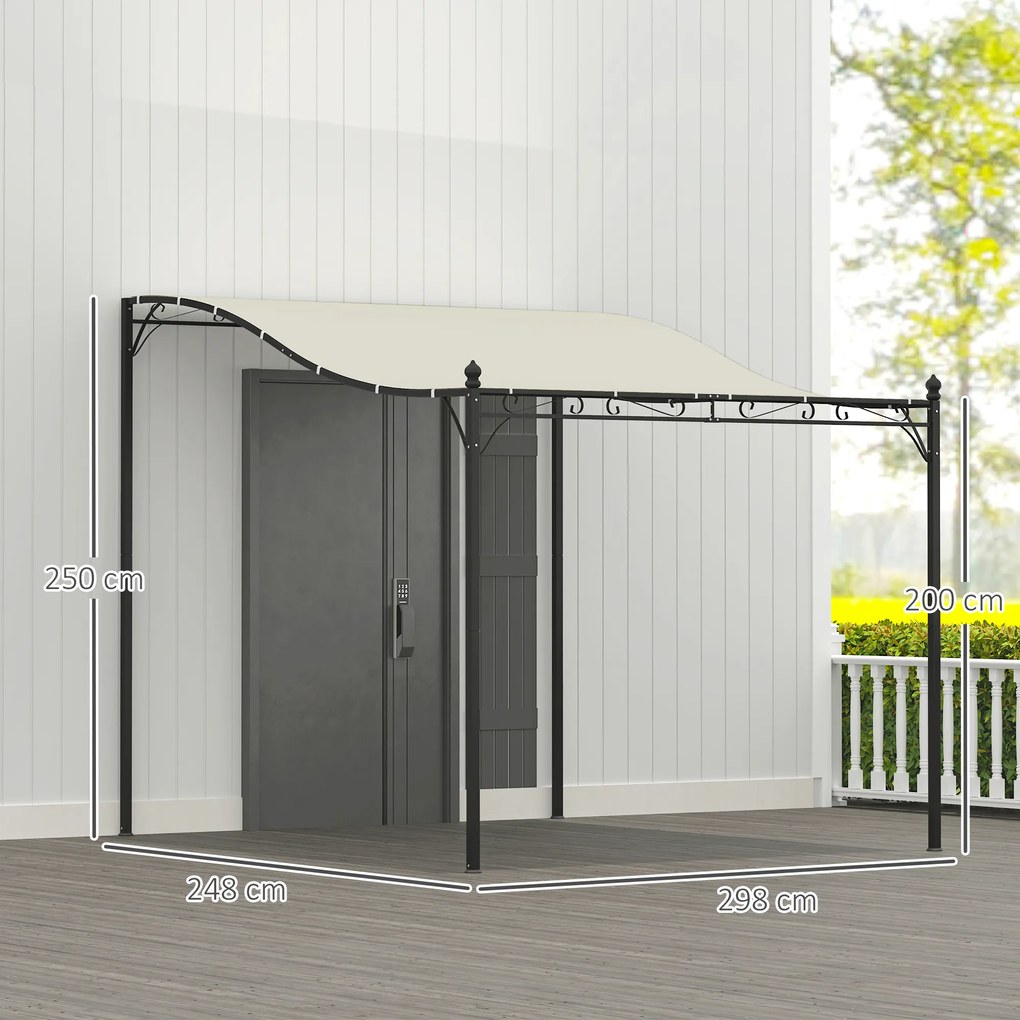Outsunny Pergola 2,5 x 3 m, Pawilon Ogrodowy Montowany na Ścianie, Odporny na Wodę, Metalowy Stelaż, Otwory Odpływowe, Zadaszenie Przeciwcieniowe, Kremowy