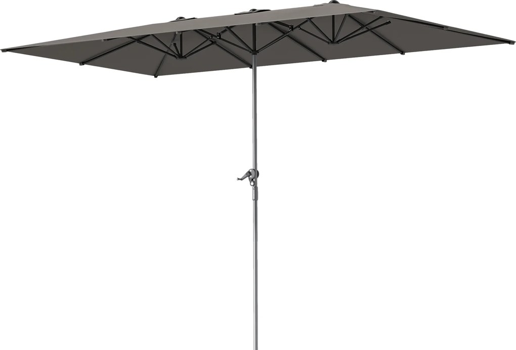 Outsunny Podwójny parasol, 451 x 264 cm Parasol z systemem korbkowym, 12 metalowych prętów, Maszt aluminiowy, Ciemnoszary