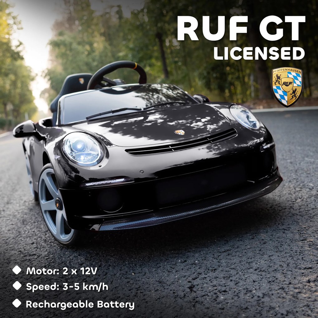 AIYAPLAY Elektryczny samochód dla dzieci 12V z pilotem, muzyką i pasem bezpieczeństwa — czarny