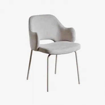 Krzesło Tapicerowane Do Jadalni Gemma Z Podłokietnikami Tkaniny Distressed White - Sklum