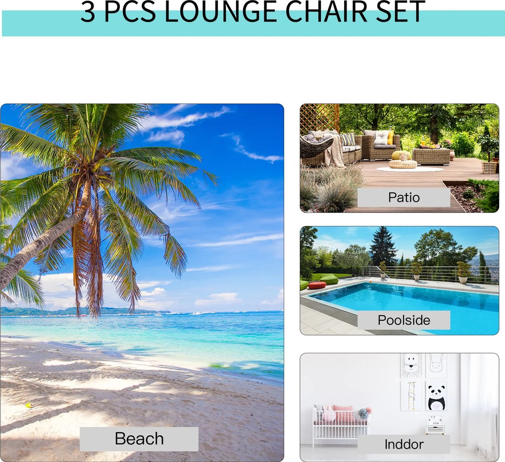 Outsunny Zestaw 3-częściowy leżaków ogrodowych z stolikiem bocznym Metalowa konstrukcja Komfort i styl Szary Czarny | Aosom PL