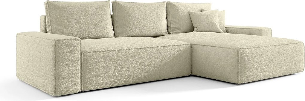 NAROŻNIK MONA z funkcją spania QUELLE 02 Ecru Prawy Sofa w kształcie L z pojemnikiem na pościel, sofa rozkładana, sofa do salonu