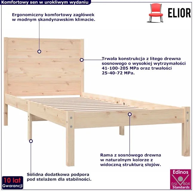 Pojedyncze łóżko z naturalnej sosny 90x200 - Gunar 3X