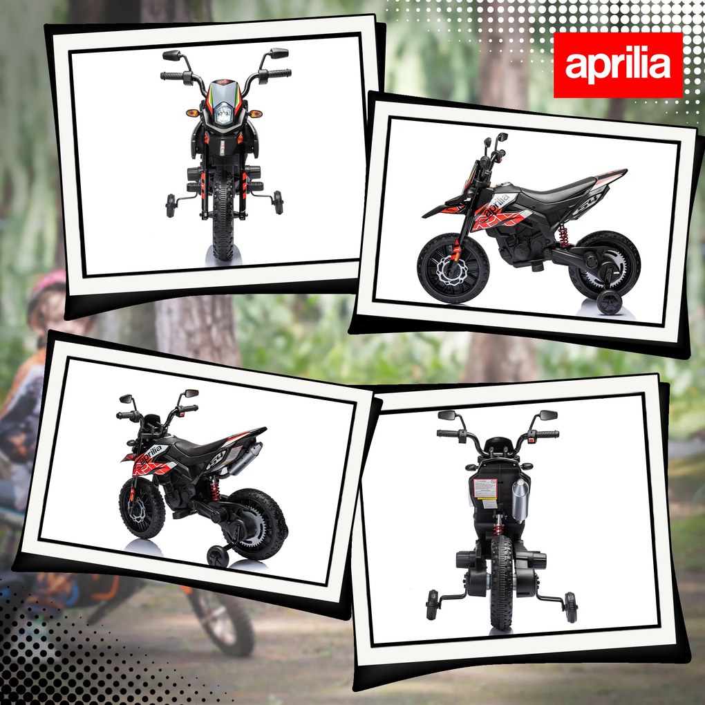 AIYAPLAY Elektryczny motocykl dziecięcy 12 V z 2 silnikami, kółka podporowe, amortyzator, koła 33,5 cm, muzyka, USB | Aosom PL