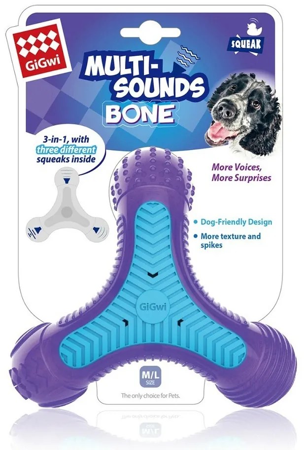 GiGwi Zabawka do żucia dla psów Triple StarMulti-Sounds Bone, 16 x 14 cm