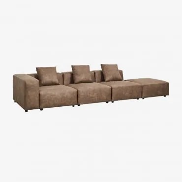3-częściowa Modułowa Sofa Narożna Lewostronna Z Wysokim Podłokietnikiem I Pufem ↔︎370 Cm Bruna Zamsz W Kolorze Brązowej Kawy - Sklum
