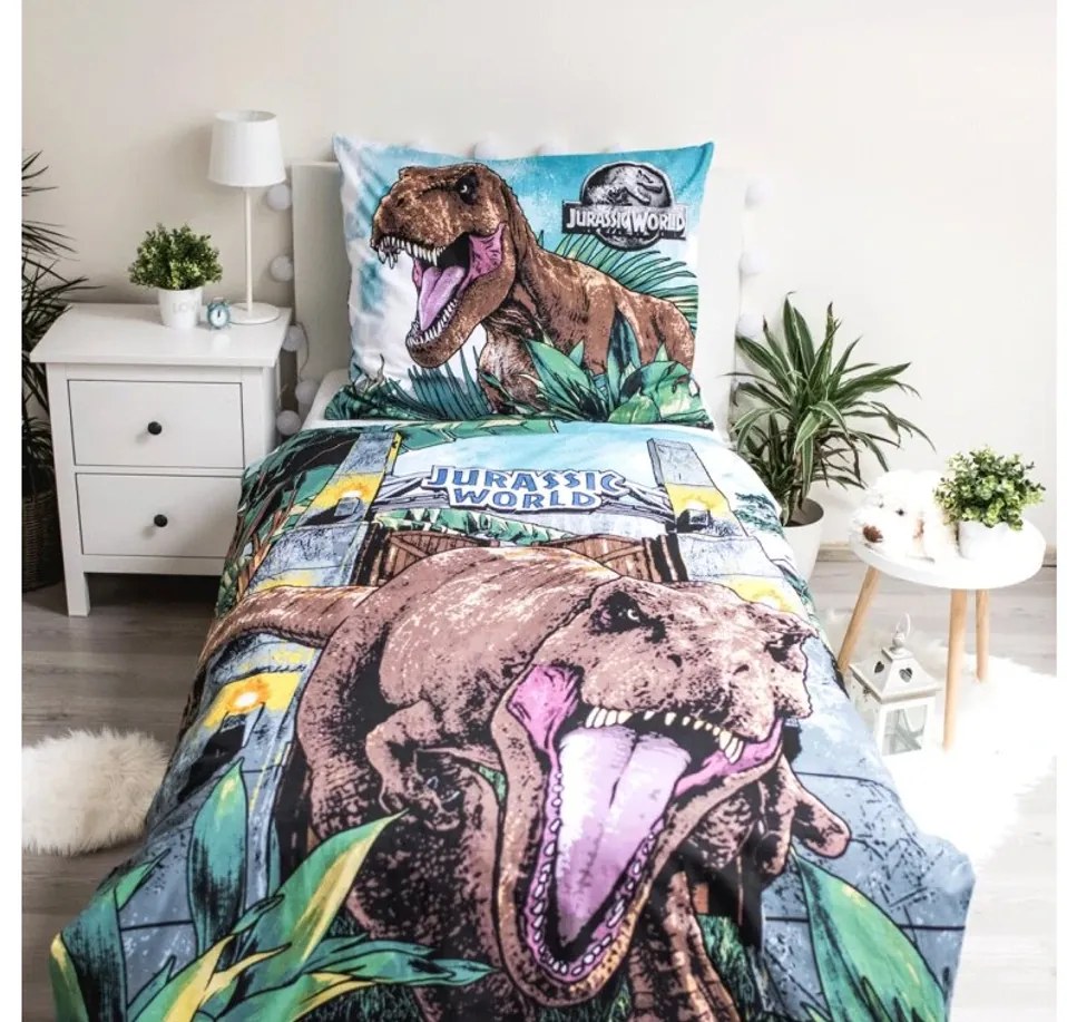 PrzytulneMieszkanie.pl PrzytulneMieszkanie.pl Świecąca bawełniana pościel JURASSIC WORLD ROAR kolorowa Rozmiar pościeli: 70 x 90 cm | 140 x 200 cm