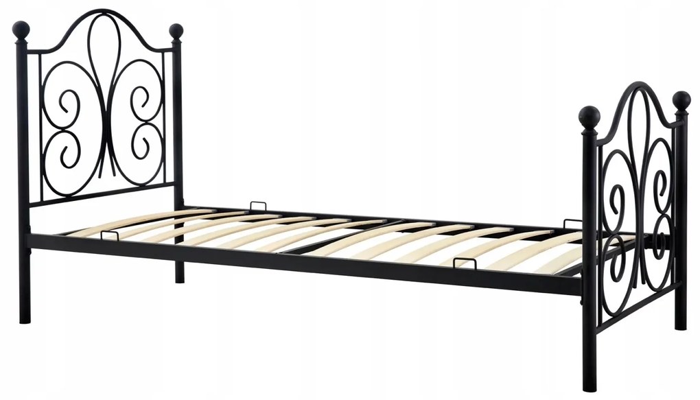Łóżko Metalowe 90x200 cm ze Stelażem Jednoosobowe LORDI Czarne