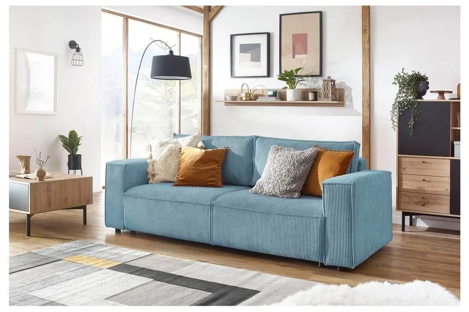 Jasnoniebieska sztruksowa rozkładana sofa 245 cm Nihad – Bobochic Paris