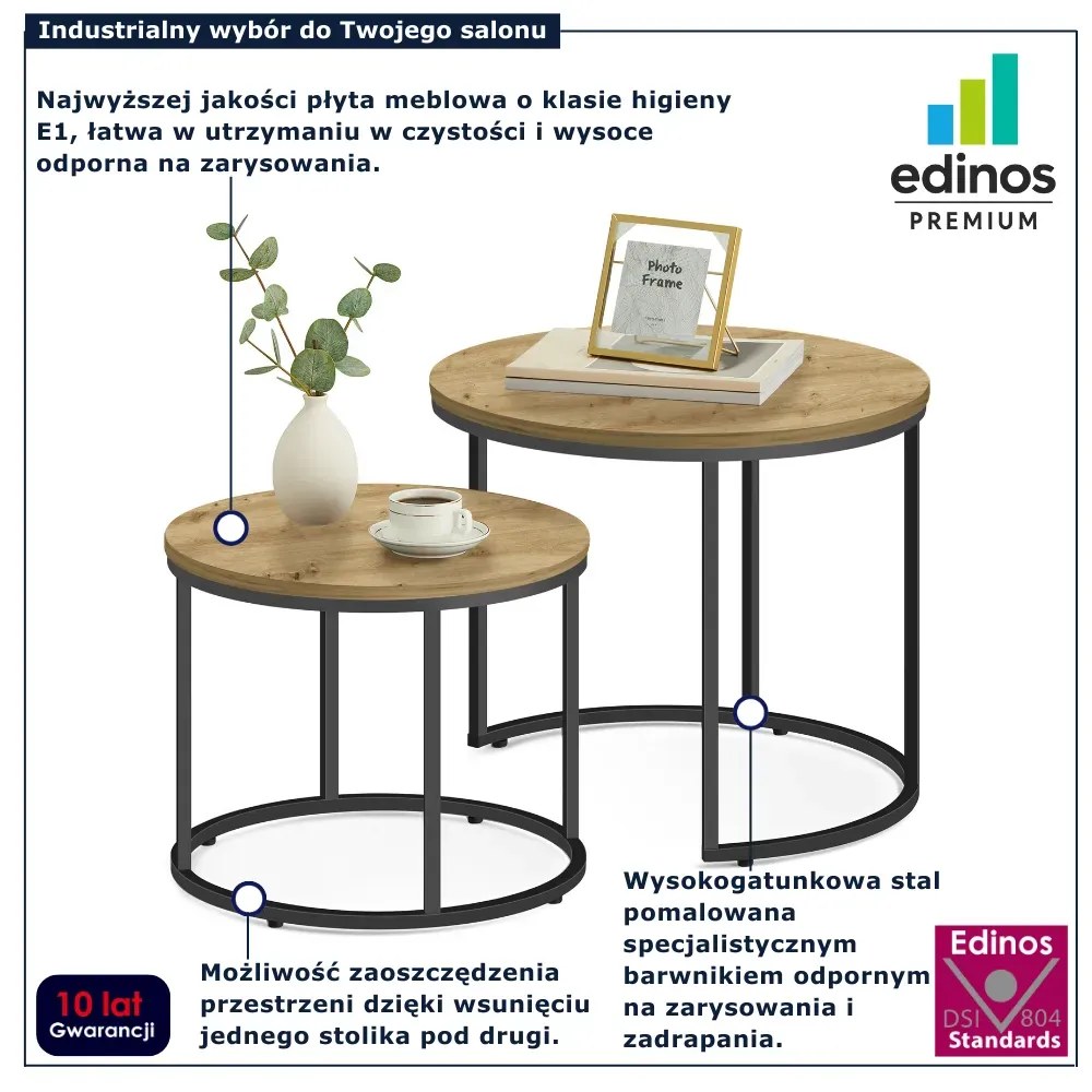 Zestaw stolików kawowych okrągłych 2w1 dąb artisan B9-D66