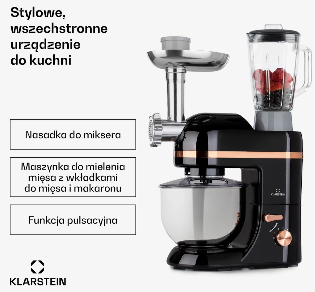Klarstein Lucia 1800W 5L Robot Kuchenny z Maszynką do Mięs Czarny