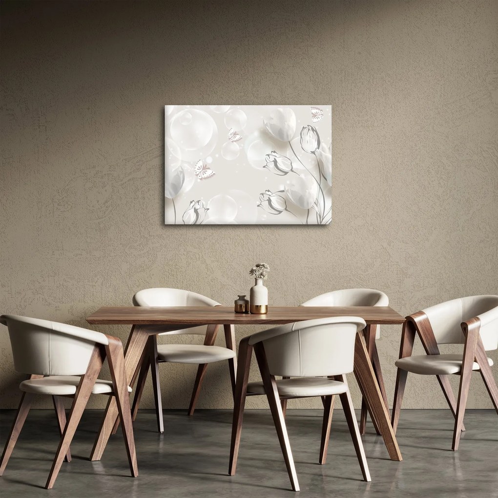 Obraz - Tulipany między bąbelkami (70x50 cm)