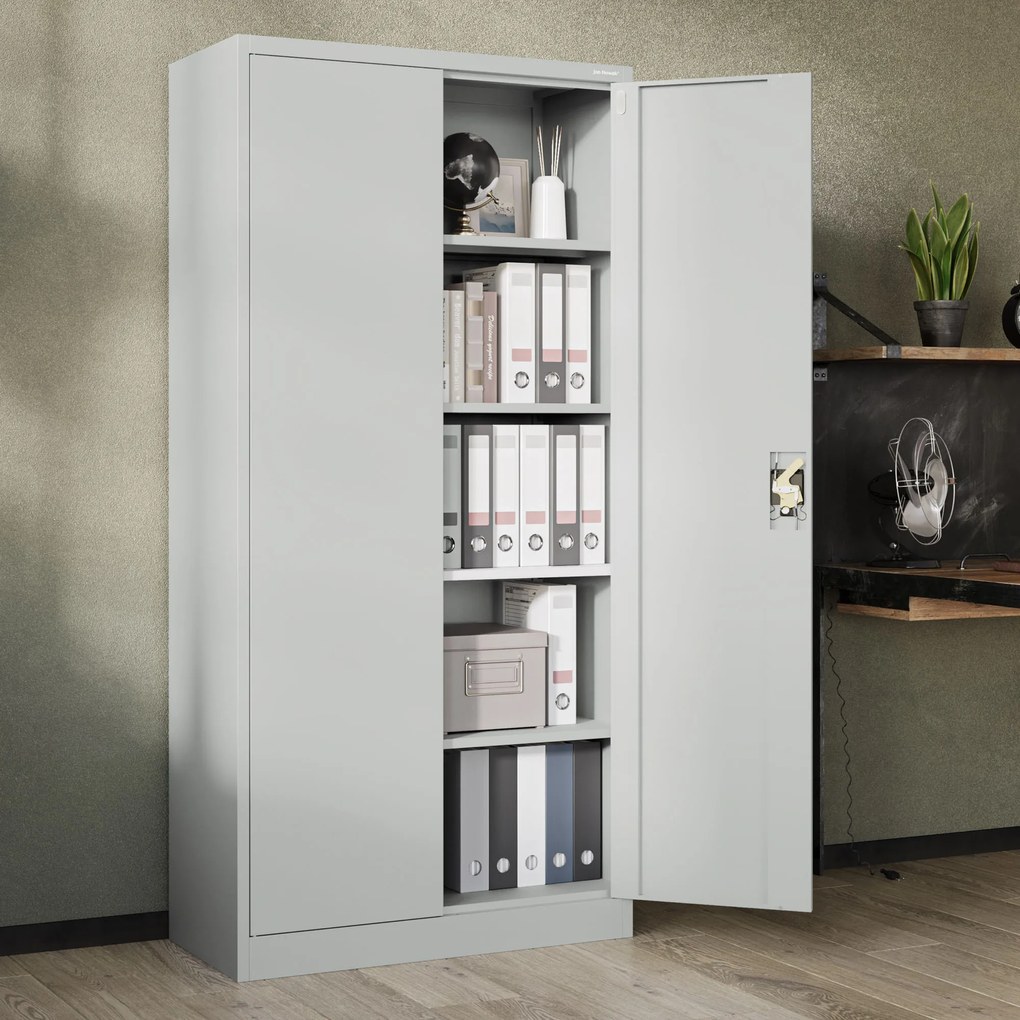 Biurowa szafa metalowa na akta JAN, 900 x 1850 x 400 mm szara