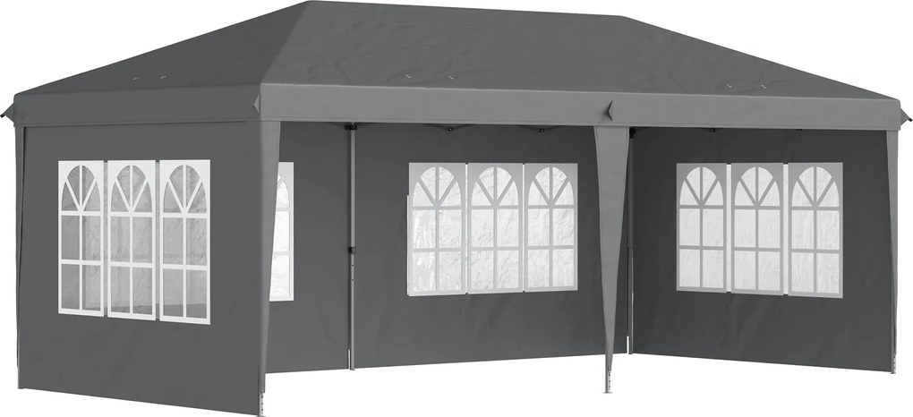 Outsunny Pawilon 3x6 m wodoodporny, składany z 4 ścianami, oknami, ochrona UV, torba transportowa, szary | Aosom PL