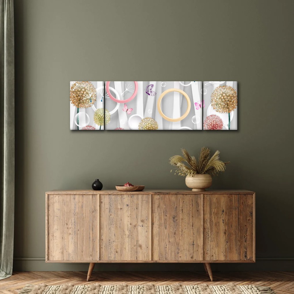 Abstrakcyjny obraz z dmuchawcami (170x50 cm)