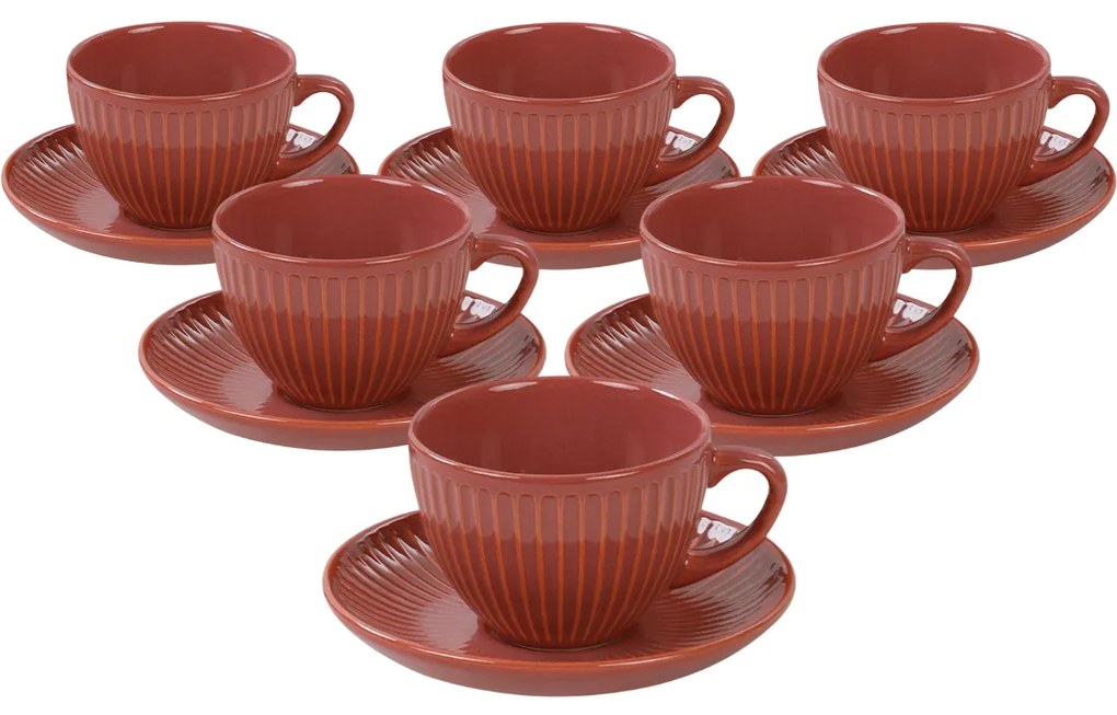 Zestaw 6 filiżanek ceramicznych ze spodkami Linea 210 ml, pomarańczowy