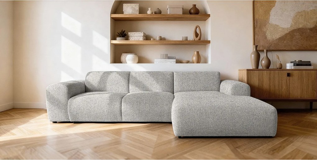 Narożnik GIN 310x192 cm | Pufa w kształcie litery L | Tkanina PUENTE 03 Kremowo-Biała | Nowoczesny Design & Premiumowy Komfort
