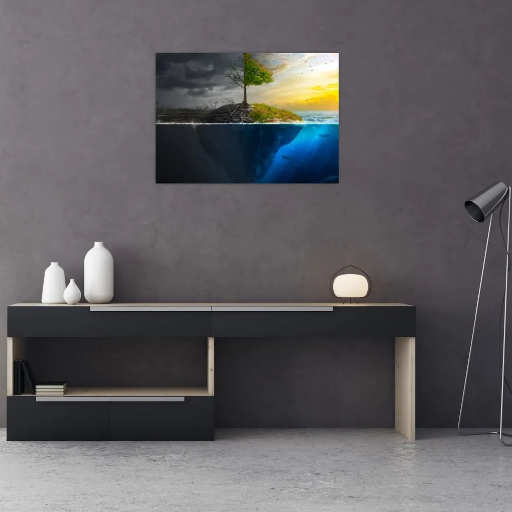 Obraz na szkle - przedstawienie dwóch stron (70x50 cm)