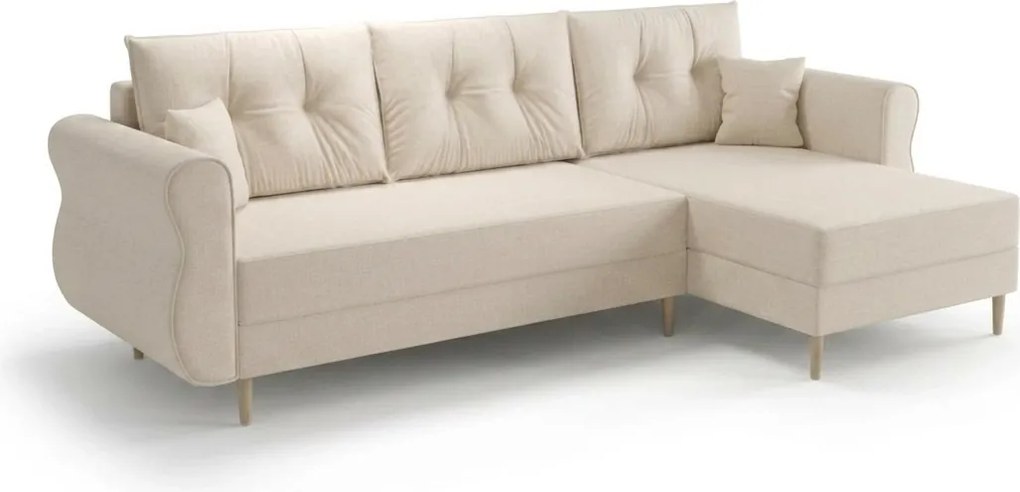 Rozkładana narożna sofa SILVIANO 230x140 cm, kremowa, uniwersalna