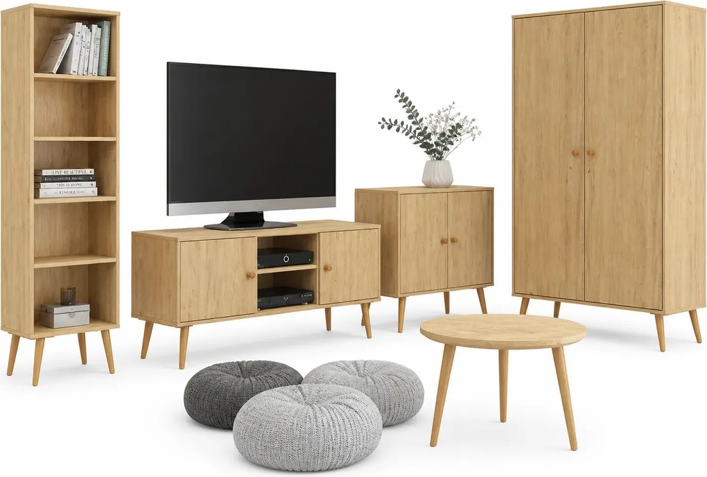 Komplet skandynawskich mebli do salonu z szafą dąb craft złoty B1-M16